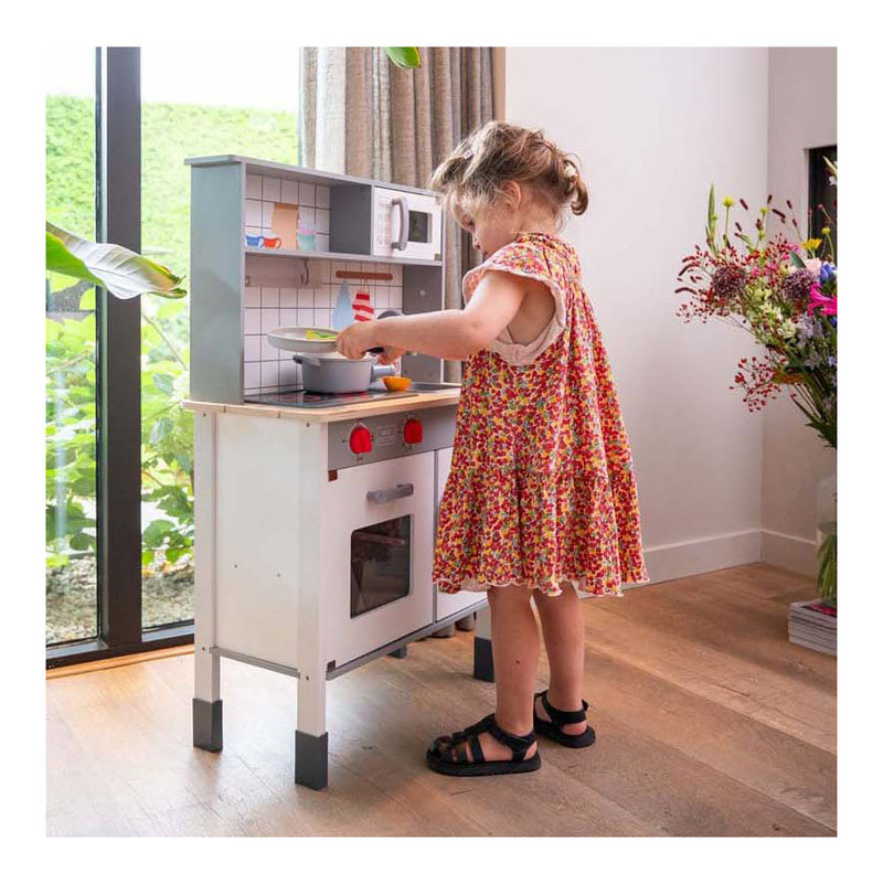 Load image into Gallery viewer, Dorjee houten speelkeuken – complete kinderkeuken met accessoires – oven, magnetron koelkast – inclusief pannen, spatels ijsmachine – kinderspel fantasiespel –
