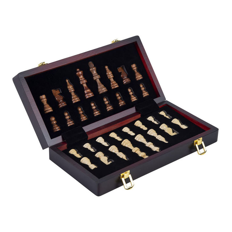Load image into Gallery viewer, Engelhart schaakspel deluxe inklapbaar – houten schaakset van essenhout – luxe bruin schaakbord 38 x 38 x 5,8 cm – opklapbaar compact –