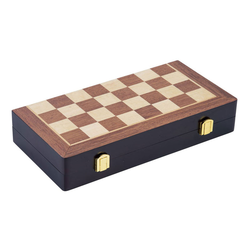 Load image into Gallery viewer, Engelhart schaakspel deluxe inklapbaar – houten schaakset van essenhout – luxe bruin schaakbord 38 x 38 x 5,8 cm – opklapbaar compact –