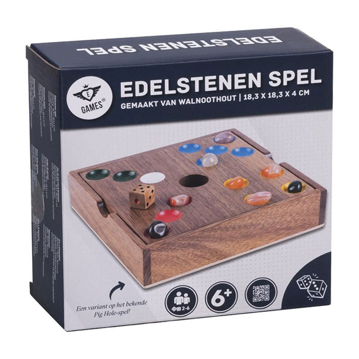 Load image into Gallery viewer, Engelhart edelstenen spel – walnoothout – 18,3 x 18,3 x 4 cm – inclusief 60 edelstenen – strategisch bordspel –