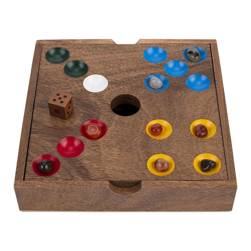 Load image into Gallery viewer, Engelhart edelstenen spel – walnoothout – 18,3 x 18,3 x 4 cm – inclusief 60 edelstenen – strategisch bordspel –