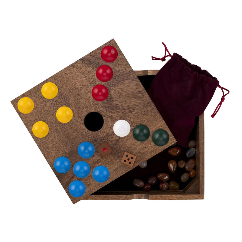Load image into Gallery viewer, Engelhart edelstenen spel – walnoothout – 18,3 x 18,3 x 4 cm – inclusief 60 edelstenen – strategisch bordspel –