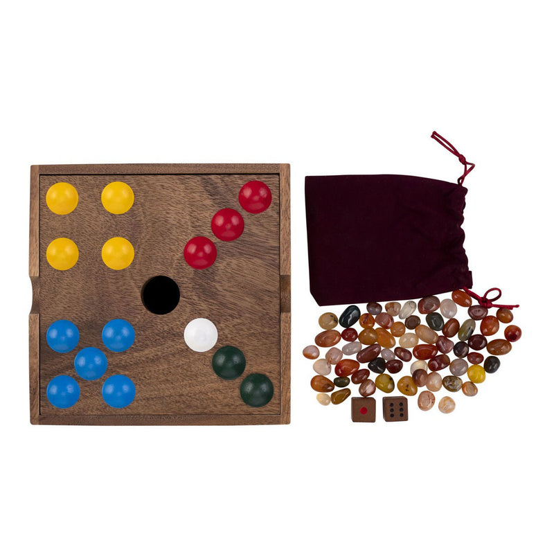 Load image into Gallery viewer, Engelhart edelstenen spel – walnoothout – 18,3 x 18,3 x 4 cm – inclusief 60 edelstenen – strategisch bordspel –