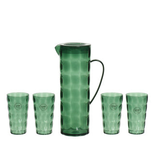 Afbeelding laden in galerijviewer, Schenkkan met 4 drinkglazen kunststof groen set van 5