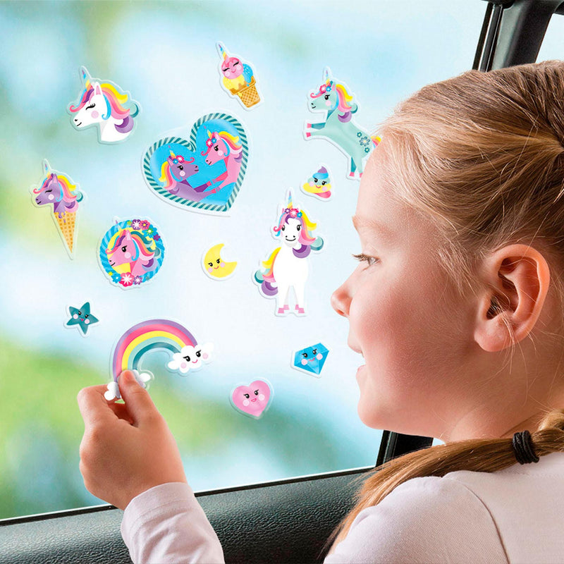 Load image into Gallery viewer, Totum unicorn raamstickers verplaatsbare stickers eenhoorn | 45 stuks niet permanent voor thuis en op reis | speelgoed junior vanaf 3 jaar