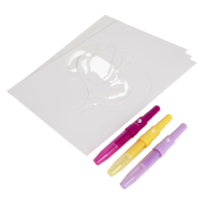 Load image into Gallery viewer, Canenco unicorn academy 3 blaaspennen met herbruikbare sjablonen