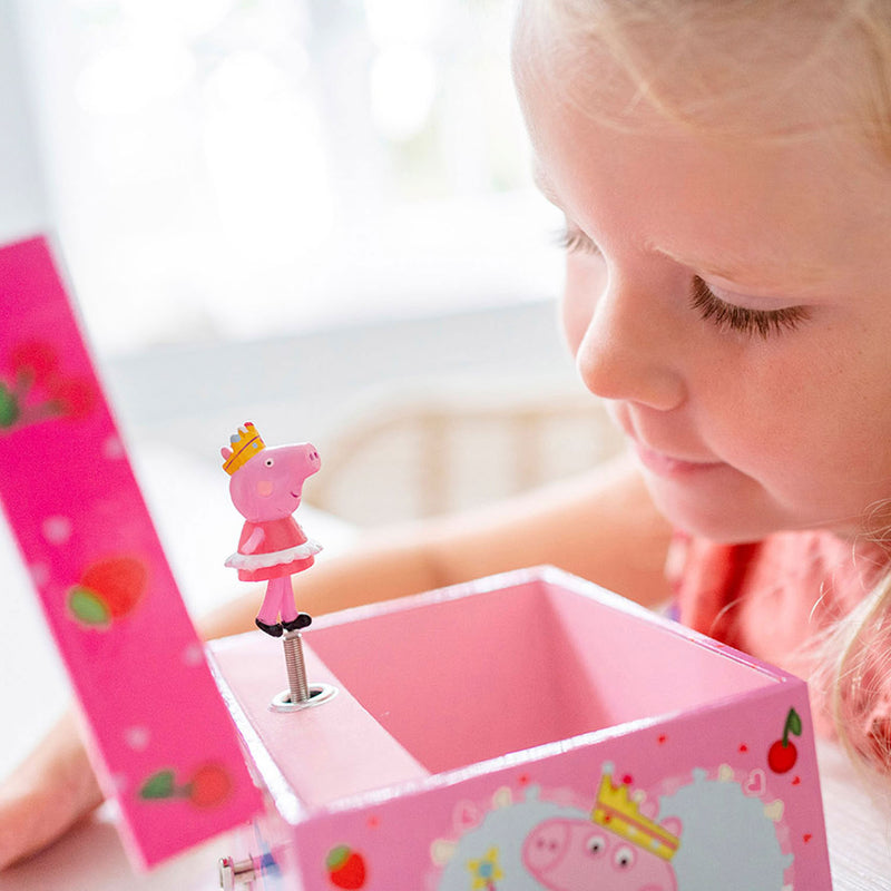 Load image into Gallery viewer, Bambolino peppa pig sieradendoosje, juwelenkistje, muziekdoosje - met draaiende peppa ballerina en spiegel - junior peuter en kleuterspeelgoed vanaf 3 jaar - cadeautip