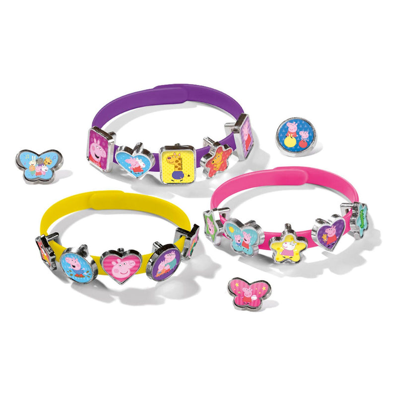 Load image into Gallery viewer, Bambolino peppa pig armbandjes maken set 3 schuif armbandjes met 18 bedels - speelgoed junior vanaf 3 jaar peuter kleuter
