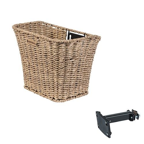 Load image into Gallery viewer, Basil Bremen Rattan Look FM - fietsmand - voorop - inclusief Basil FM stuurpenhouder - lichtbruin