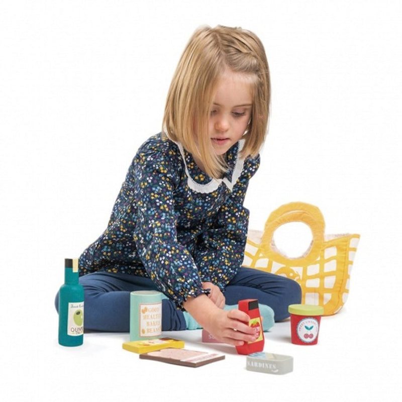 Load image into Gallery viewer, Tender toys houten boodschappen + canvas tas