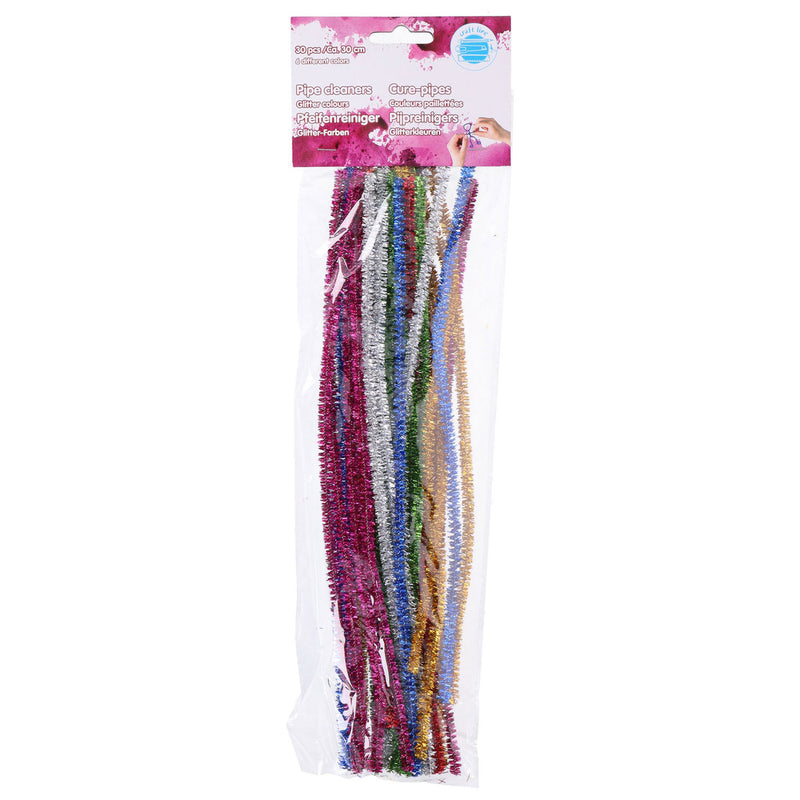 Load image into Gallery viewer, Edco craft line chenille draad 30 stuks - pijpenragers glitter kleuren - knutsel draad buigbaar - hobby en creatief gebruik - 30 cm - 6 kleuren