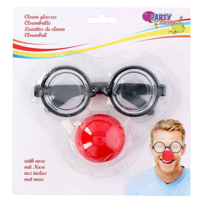 Load image into Gallery viewer, Edco party casa clown bril met neus - clown accessoire feest - verkleed bril clown - carnaval - zwart en rood