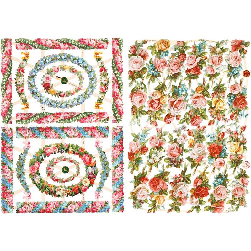 Afbeelding laden in galerijviewer, Https: www.cchobby.nl vintage-plaatjes-kleine-bloemen-vel-16-5x23-5-cm-2-vel-1-doos
