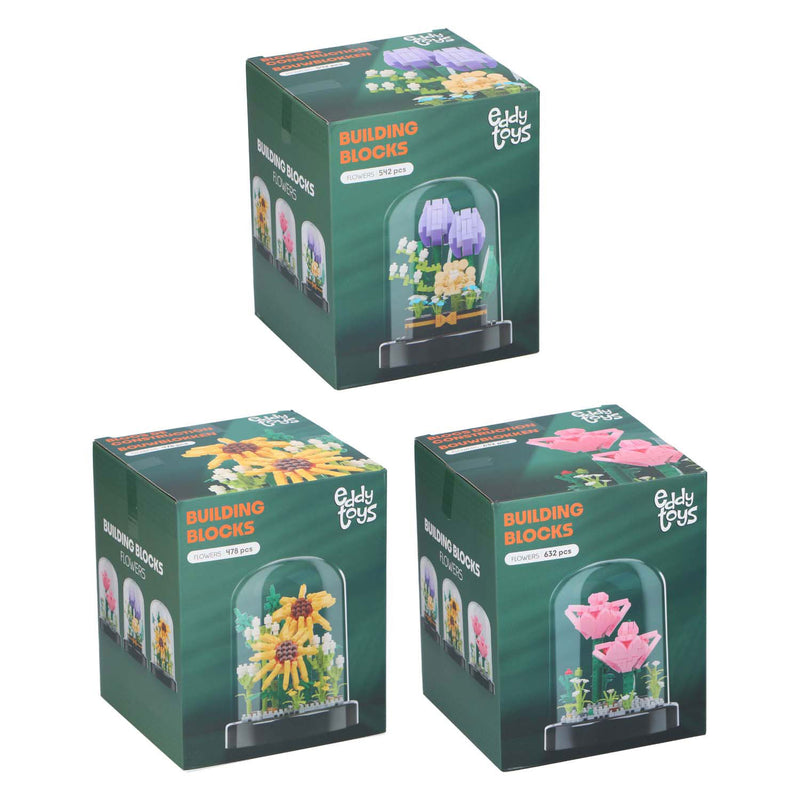Load image into Gallery viewer, Bouwblokken bloemen in glazen stolp
