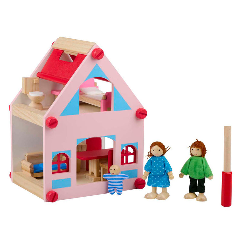 Afbeelding laden in galerijviewer, Houten poppenhuis met accessoires, 30dlg.