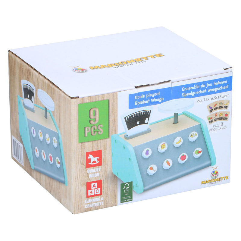 Load image into Gallery viewer, Houten weegschaal met kaartjes, 9dlg.