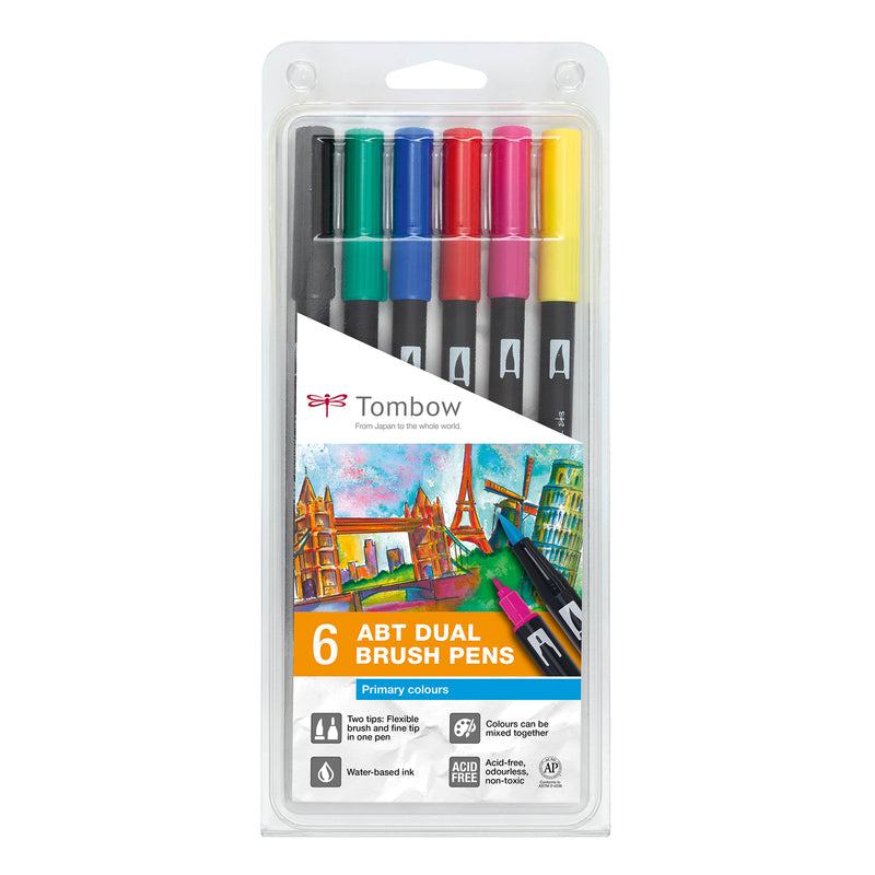 Load image into Gallery viewer, Tombow • brush pen abt dual brush pen set primary colours 6pcs