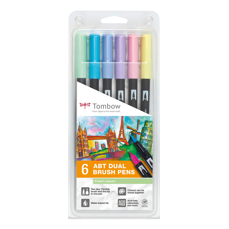 Load image into Gallery viewer, Tombow • brush pen abt dual brush pen set pastel colours 6pcs