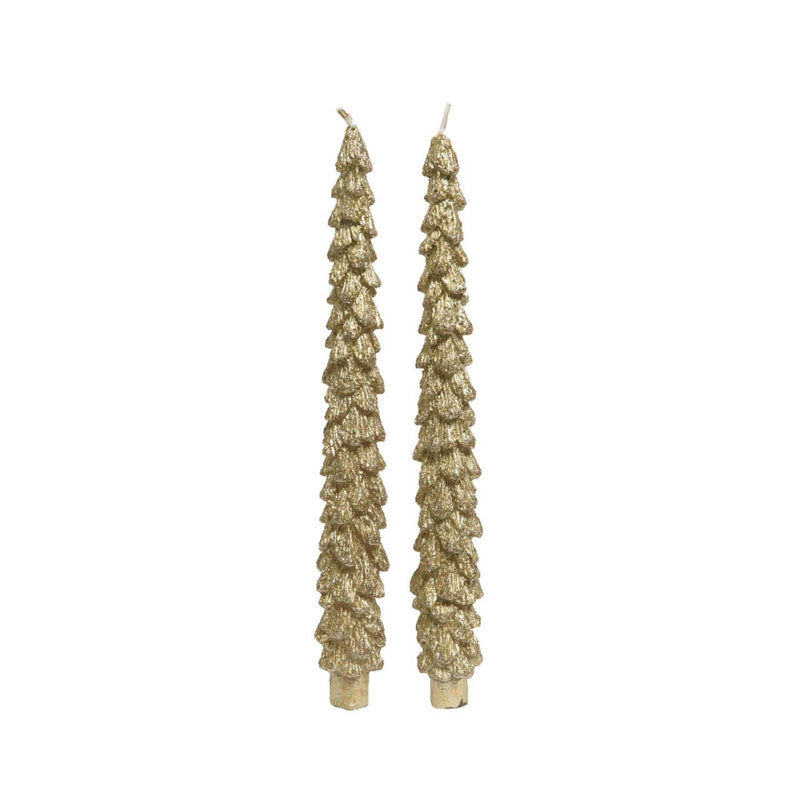 Afbeelding laden in galerijviewer, Decoris dinerkaars kerstboom set van 2 stuks goud ã˜2,1xh25cm
