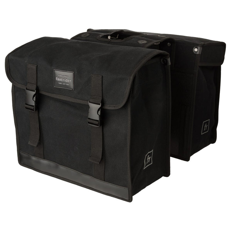 Load image into Gallery viewer, Fastrider canvas hybride 36 dubbele fietstas zwart 47l - afgeschuind - waterafstotend canvas - reflecterend - geschikt voor e-bike