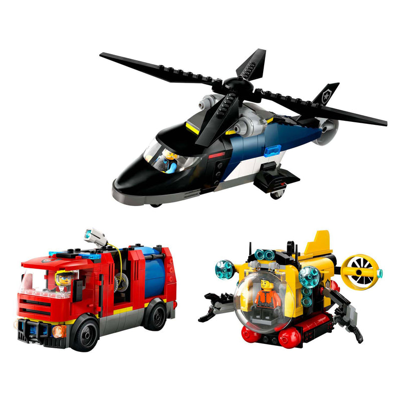 Load image into Gallery viewer, Lego city 60462 helikopter, brandweerauto en onderzeeer remix