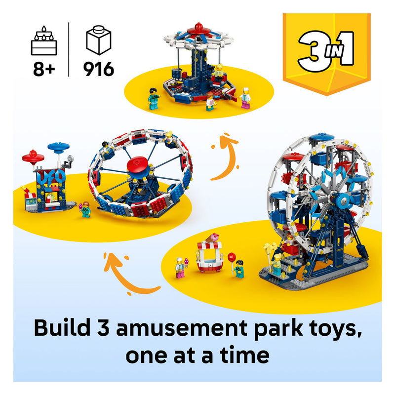 Load image into Gallery viewer, Lego creator 3in1 klassiek reuzenrad, ufo-attractie en zweefmolen speelgoed voor kinderen 31389