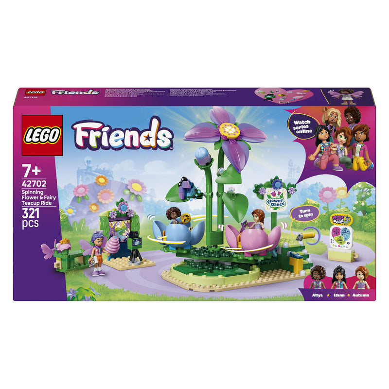 Afbeelding laden in galerijviewer, Lego friends draaiende theekopjesattractie met bloementhema speelgoed voor kinderen vanaf 7 jaar 42702