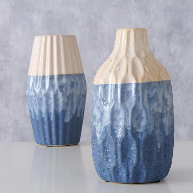 Afbeelding laden in galerijviewer, Boltze home vaas aardewerk blauw h21cm 2 assorti
