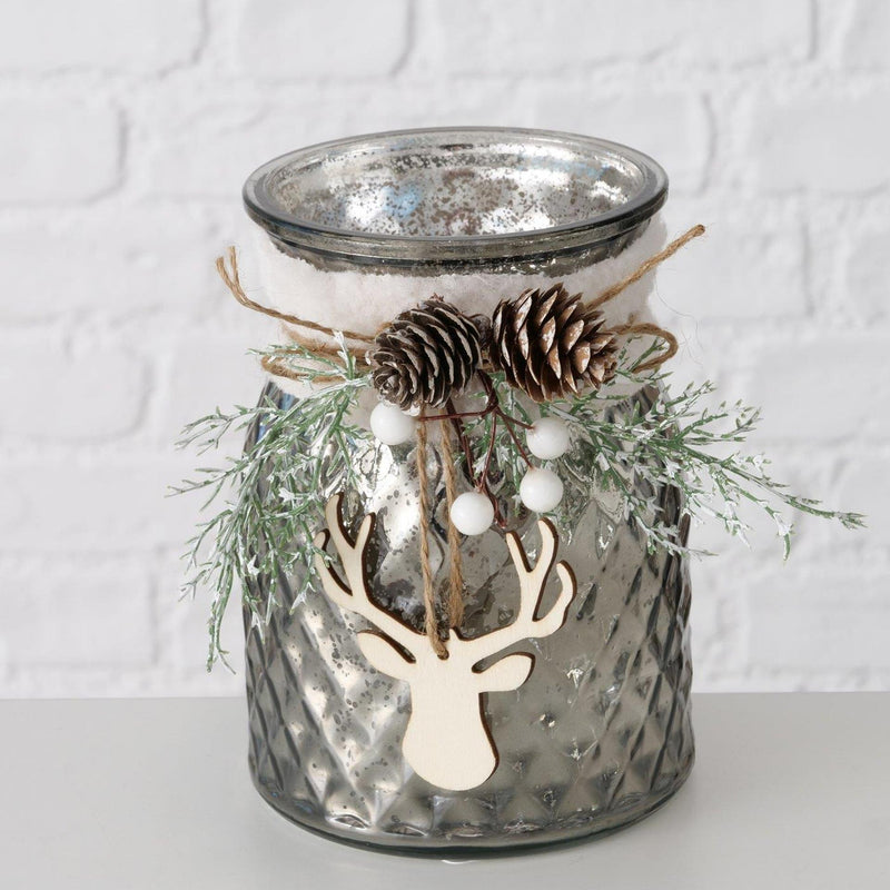 Afbeelding laden in galerijviewer, Boltze home theelichthouder glas met kerstdeco h16cm
