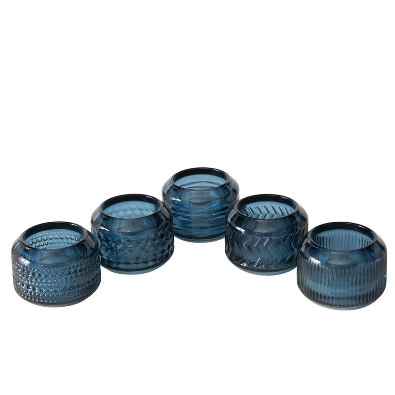 Load image into Gallery viewer, Boltze home theelichthouder 'vadina' glas dia.8x6cm blauw 3 assorti