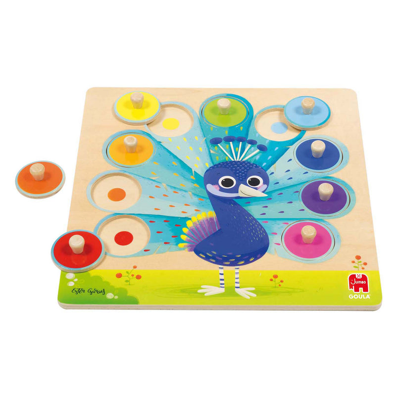 Load image into Gallery viewer, Jumbo goula - houten noppenpuzzel pauw, 9st.