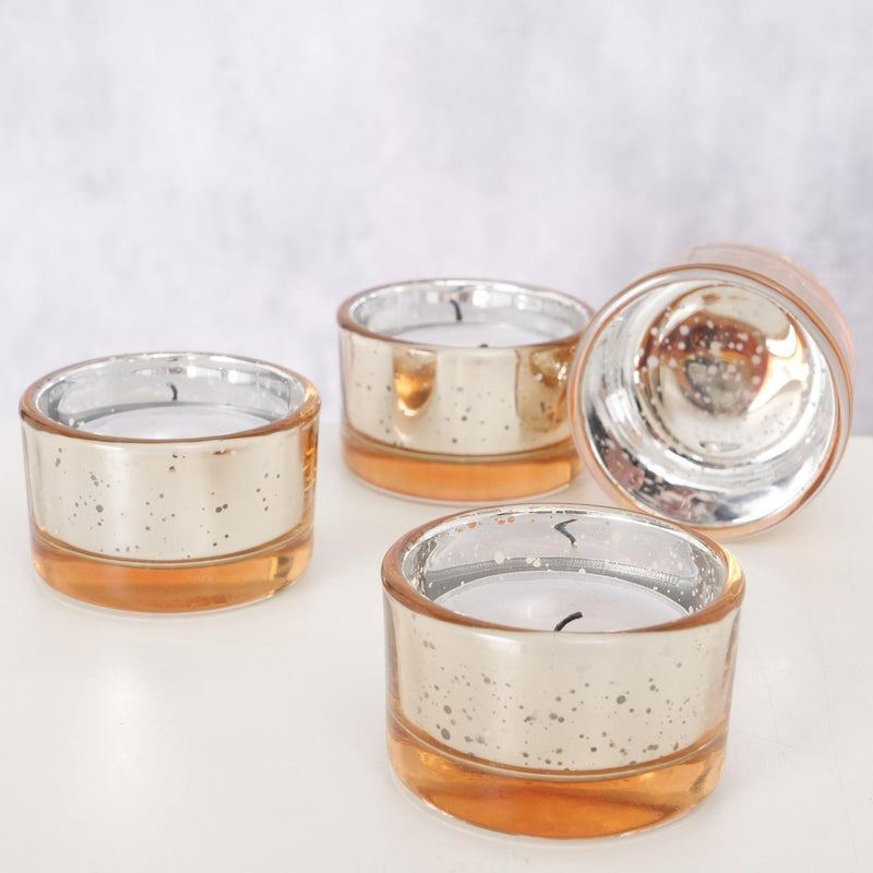 Load image into Gallery viewer, Boltze home theelichthouder balos glas 4-delig h3,4cm gelakt glas rosegoud
