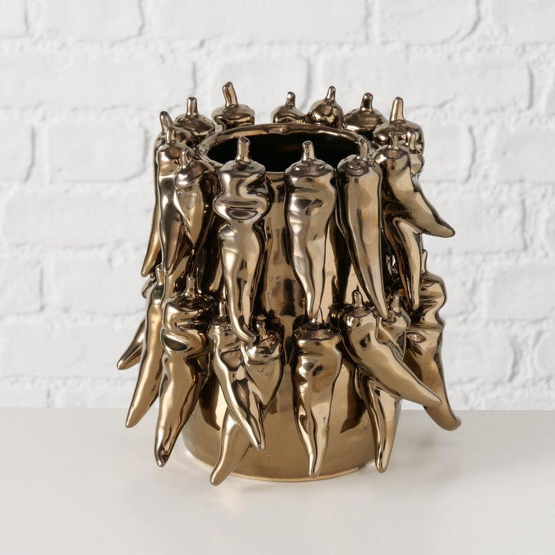 Load image into Gallery viewer, Boltze home vaas peperony dia19x19cm aardewerk metallic bruin