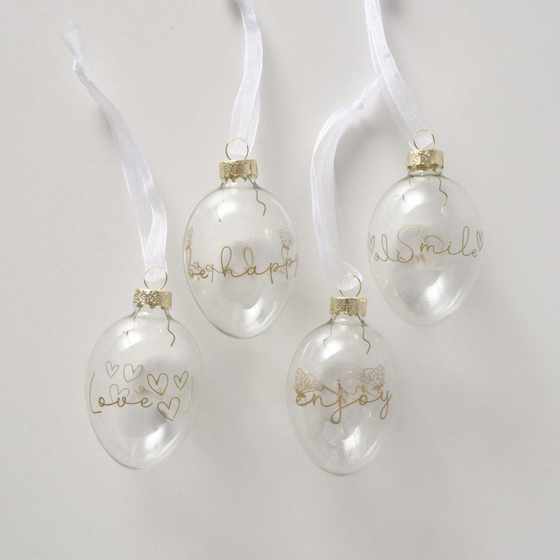 Afbeelding laden in galerijviewer, Boltze home deco hanger ei glas set 4-delig ø4xh7cm mat of heldermet tekst