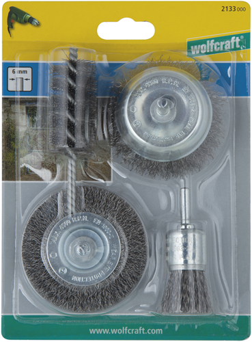 Load image into Gallery viewer, Wolfcraft draadborstel set | ronde schacht | 4-delig | 1 set - 2133000
