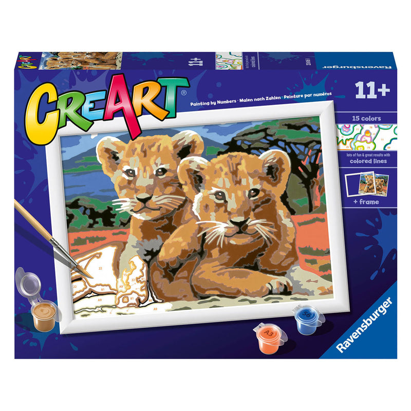 Load image into Gallery viewer, Ravensburger creart schilderen op nummer - kleine leeuwenwelpjes