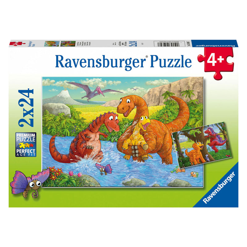 Load image into Gallery viewer, Ravensburger legpuzzel spelende dino's, 2x24st.