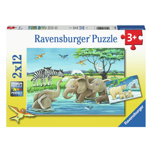 Load image into Gallery viewer, Ravensburger legpuzzel jonge dieren uit de hele wereld, 2x12 st.