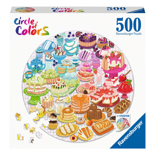 Load image into Gallery viewer, Ravensburger legpuzzel rond circle of colors desserts pastries, 500st.