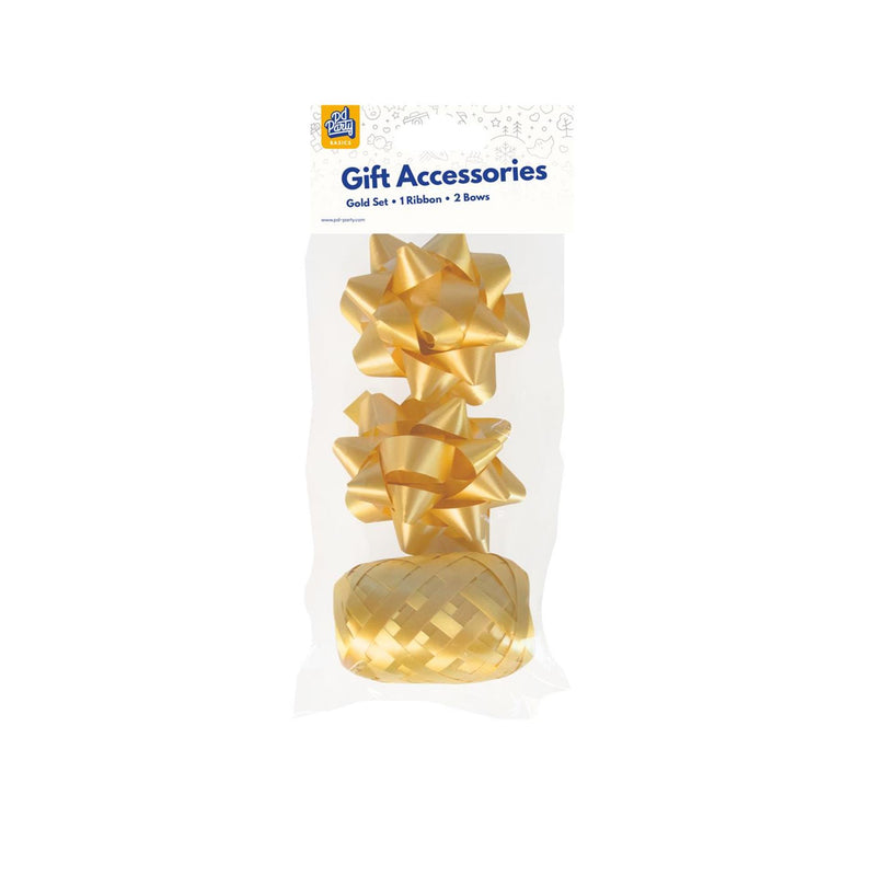 Afbeelding laden in galerijviewer, Paperdreams cadeauversieringset - goud 2 strikken met 20 meter krullint