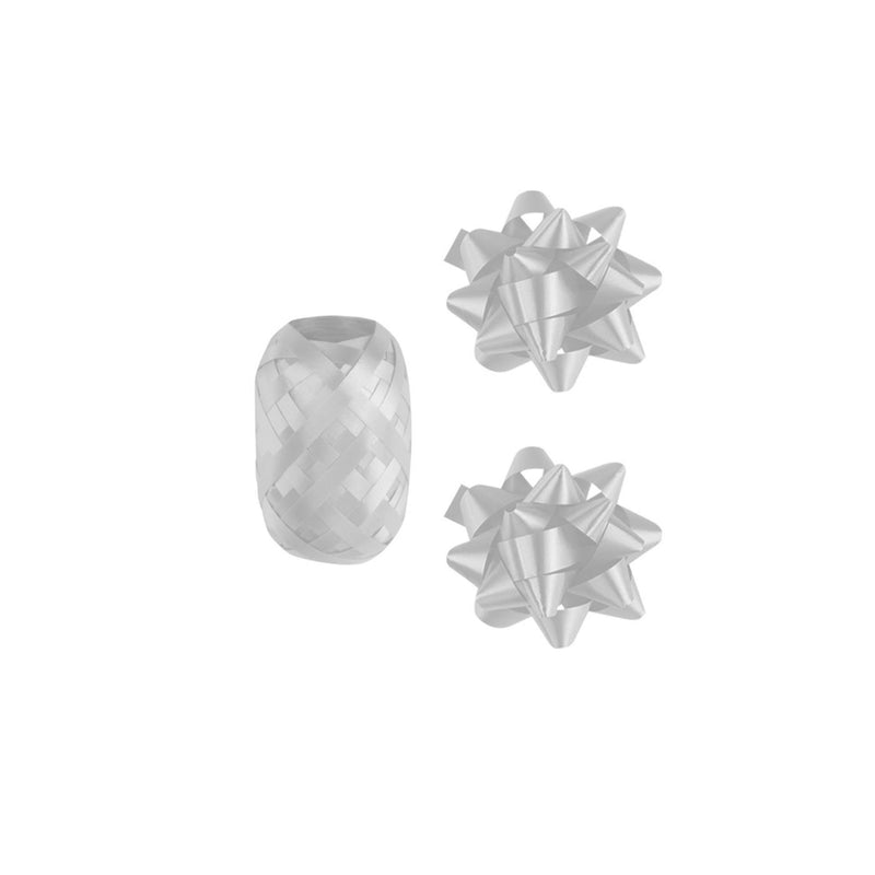 Afbeelding laden in galerijviewer, Paperdreams cadeauversieringset - zilver 2 strikken met 20 meter krullint