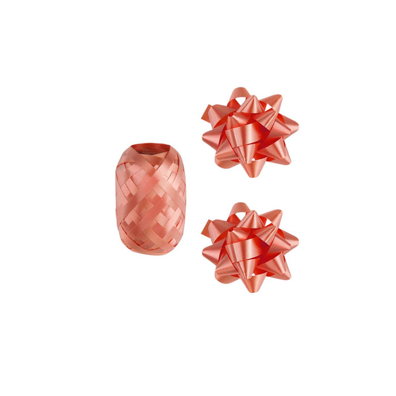 Afbeelding laden in galerijviewer, Paperdreams cadeauversieringset - rose goud 2 strikken met 20 meter krullint