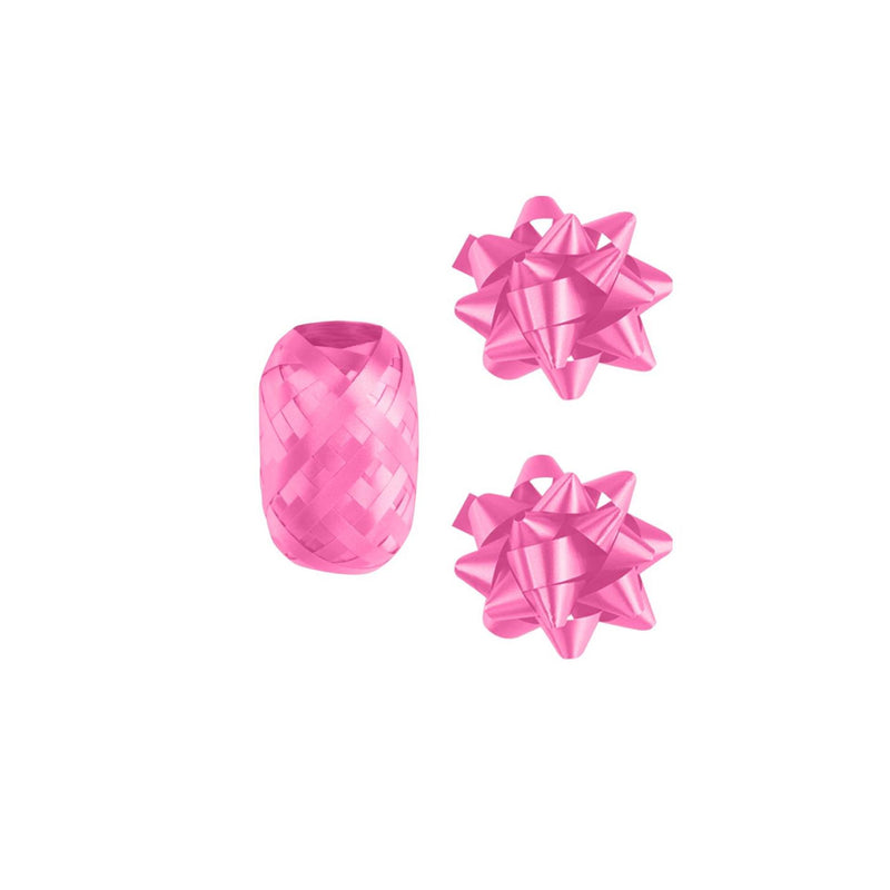 Afbeelding laden in galerijviewer, Paperdreams cadeauversieringset - baby roze 2 strikken met 20 meter krullint
