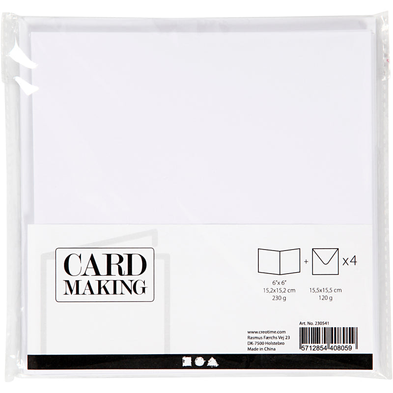 Load image into Gallery viewer, Kaarten en enveloppen, afmeting kaart 15,2x15,2 cm, afmeting envelop 16x16 cm, 230 gr, wit, 4 set 1 doos