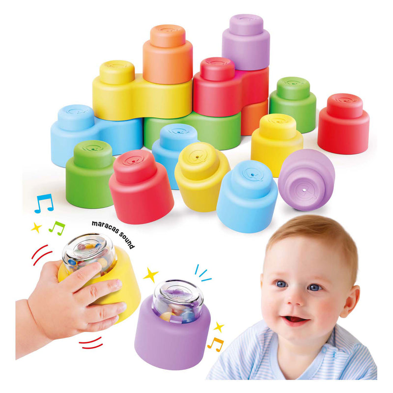 Load image into Gallery viewer, Quercetti bouwblokken baby speelgoed met geluid - 18 stuks.