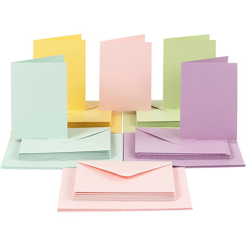 Load image into Gallery viewer, Creativ company kaarten en enveloppen, afmeting kaart 10,5x15 cm, afmeting envelop 11,5x16,5 cm, 110+220 gr, pastelkleuren, 50 set 1 doos