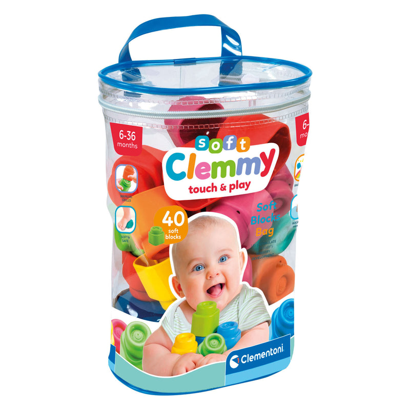 Load image into Gallery viewer, Clementoni baby soft clemmy blokken met opbergtas - 40dlg.