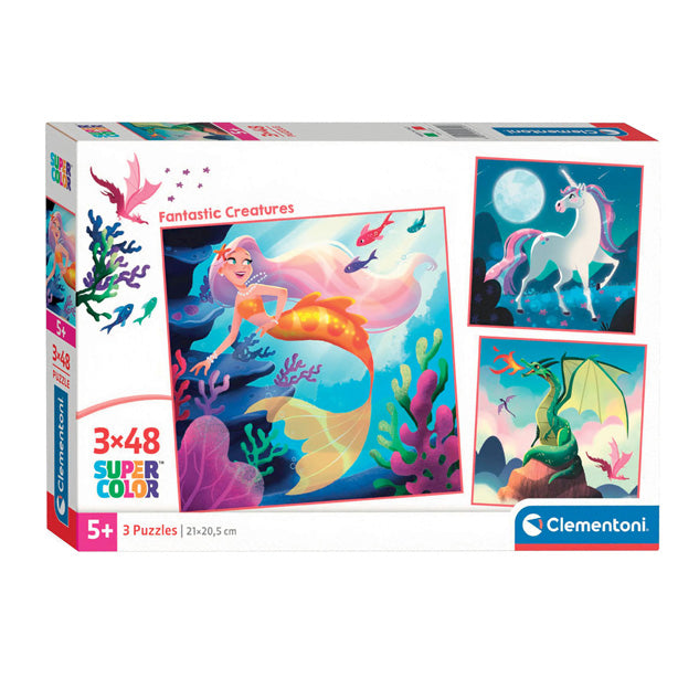 Load image into Gallery viewer, Clementoni legpuzzel super color vierkant fantasie, 3x48st.
