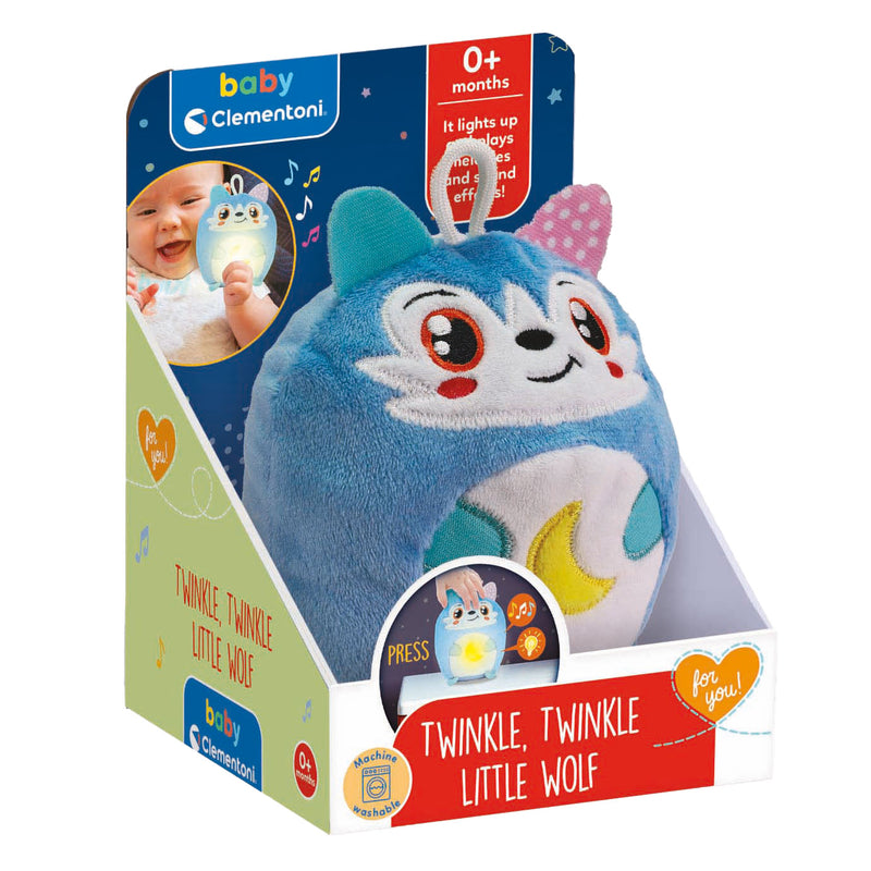 Load image into Gallery viewer, Clementoni baby twinkle winkle kleine wolf blauw knuffel nachtlamp