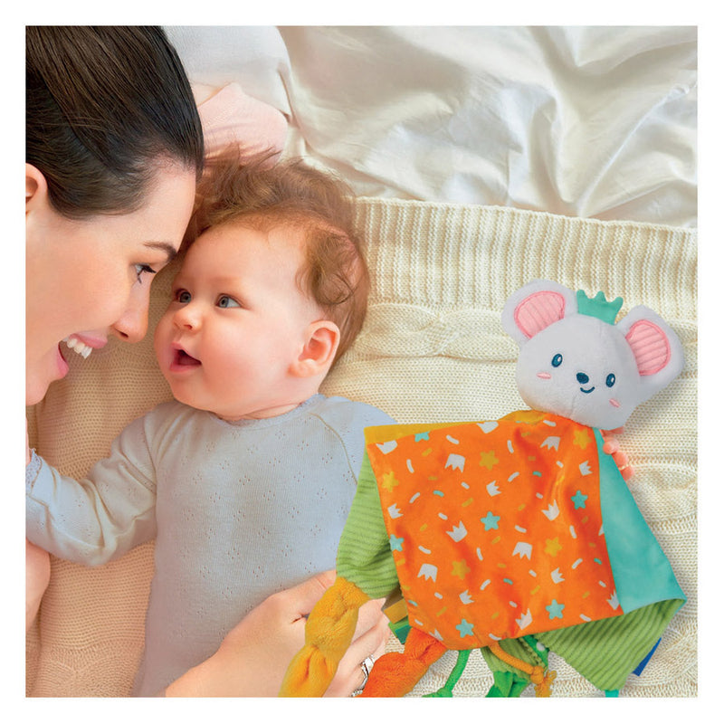 Load image into Gallery viewer, Clementoni knuffeldoekje muis soft cuddles - knuffeldoek met strikjes - wasbaar kraamcadeau jongen of meisje - baby comforter vanaf 0 maanden